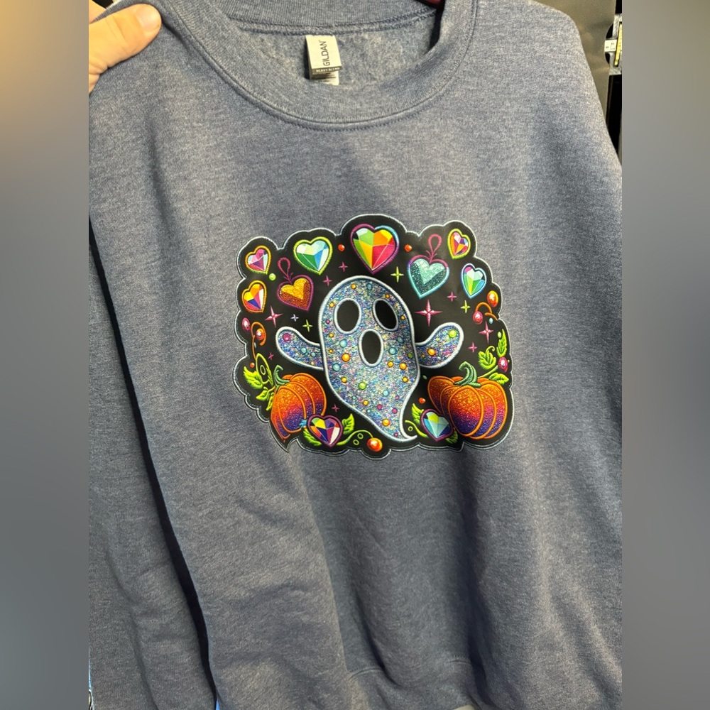 Fun spooky Faux embroidery crew neck